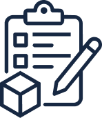 Clipboard, checklist, pencil, box