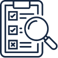 Checklist with magnifying glass icon